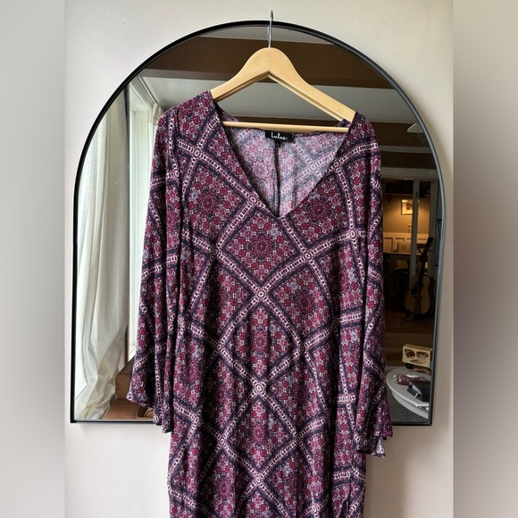 LULUS | Boho Burgundy Print dress | size Large - Picture 12 of 14